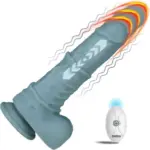 Dương vật giả khủng siêu mềm rung thụt sướng điên đảoDV56E silicone 2 lớp, rung thụt 3 chế độ, điều khiển từ xa, sạc USB, màu xanh