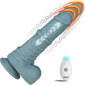 Dương vật giả khủng siêu mềm rung thụt sướng điên đảoDV56E silicone 2 lớp, rung thụt 3 chế độ, điều khiển từ xa, sạc USB, màu xanh