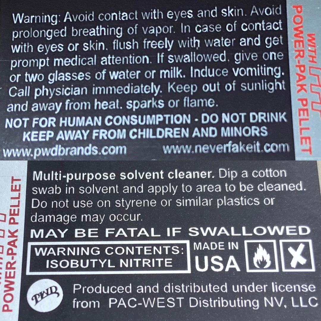 Bao bì chai popper Rush Black PWD 30ml chính hãng - có đầy đủ thông tin nhà sản xuất