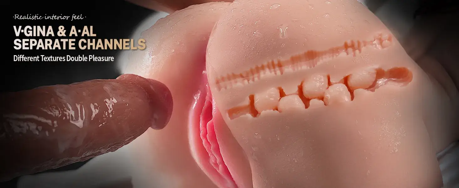 Mông giả silicon dành cho nam giới thực tế DC53K với mông tròn và hai lỗ âm đạo và hậu môn chi tiết.