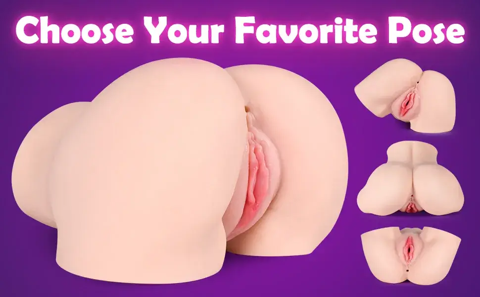 Mông giả silicon dành cho nam giới thực tế DC53K với mông tròn và hai lỗ âm đạo và hậu môn chi tiết.