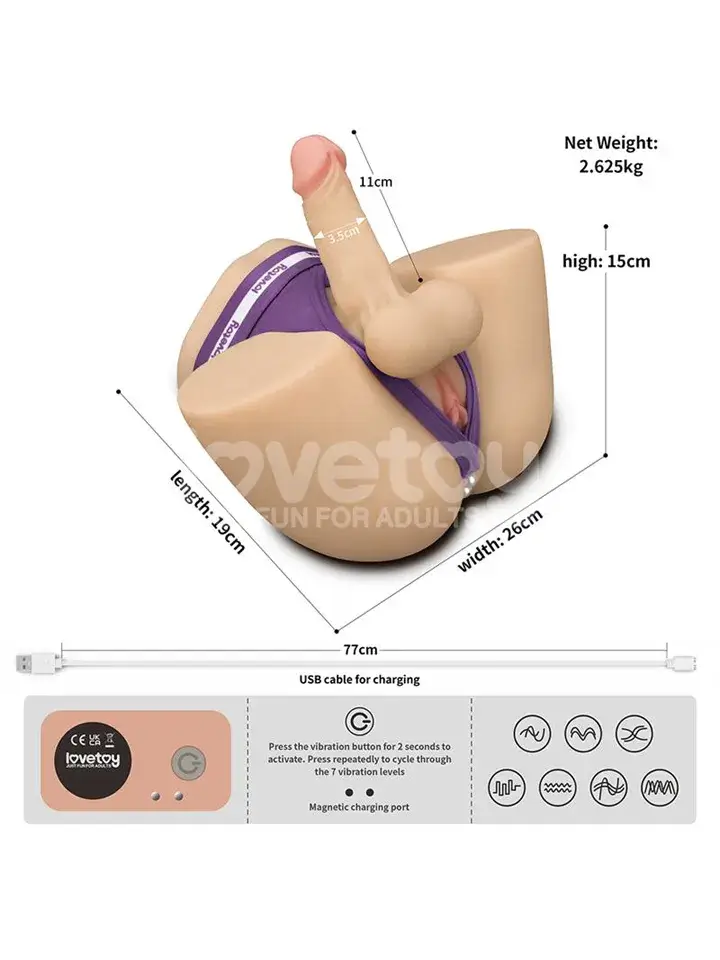 Dương vật giả kết hợp âm đạo giả cao cấp cho nam nữ les gay, DV36M silicon an toàn, 7 chế độ rung, chống nước, kèm quần lót lọt khe